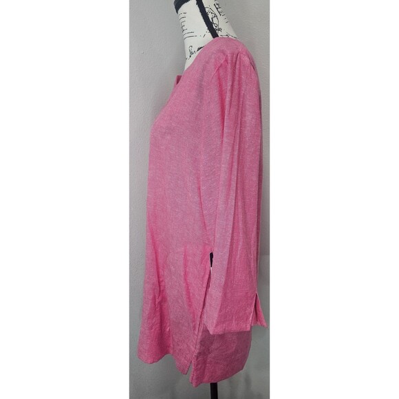 Lands' End Womens Linen Split Neck 3/4 Sleeve Pink Tunic Size Med NWT Pockets - Picture 3 of 12